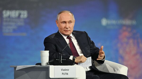 SPIEF-2023: President of the Russian Federation Vladimir Putin at the plenary session. - Sputnik Africa