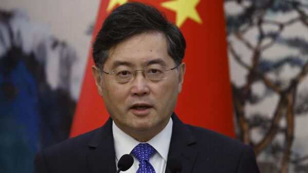 Chinese Foreign Minister Qin Gang attends a joint news conference with his Dutch counterpart Wopke Hoekstra, not pictured, following their meeting in Beijing, China, on May 23, 2023.  - Sputnik Africa