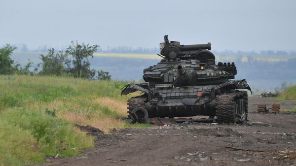 A destroyed Ukrainian tank Leopard the country received from Western nations. - Sputnik Africa