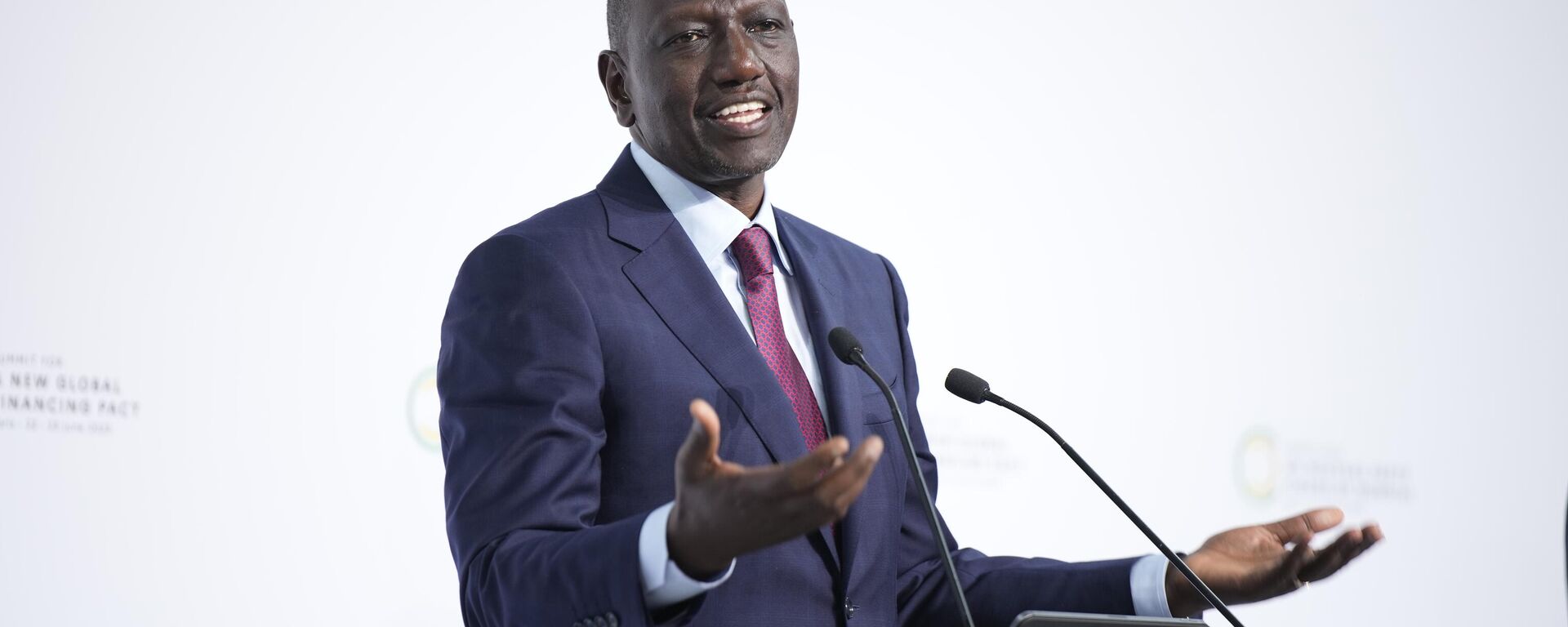 William Ruto, President of Kenya, speaks during a joint press conference with Kristalina Georgieva, President of the International Monetary Fund, French President Emmanuel Macron, U.S. Treasury Secretary Janet Yellen and World Bank President Ajay Banga at the end of the New Global Financial Pact Summit, Friday, June 23, 2023 in Paris. - Sputnik Africa, 1920, 06.08.2023