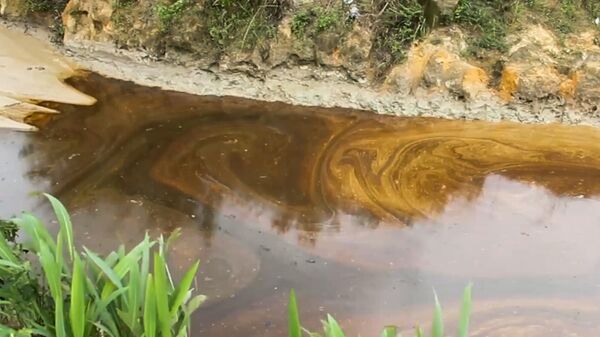 Oil from a spill pollutes the Okuku river in Ogoniland, Nigeria - Sputnik Africa