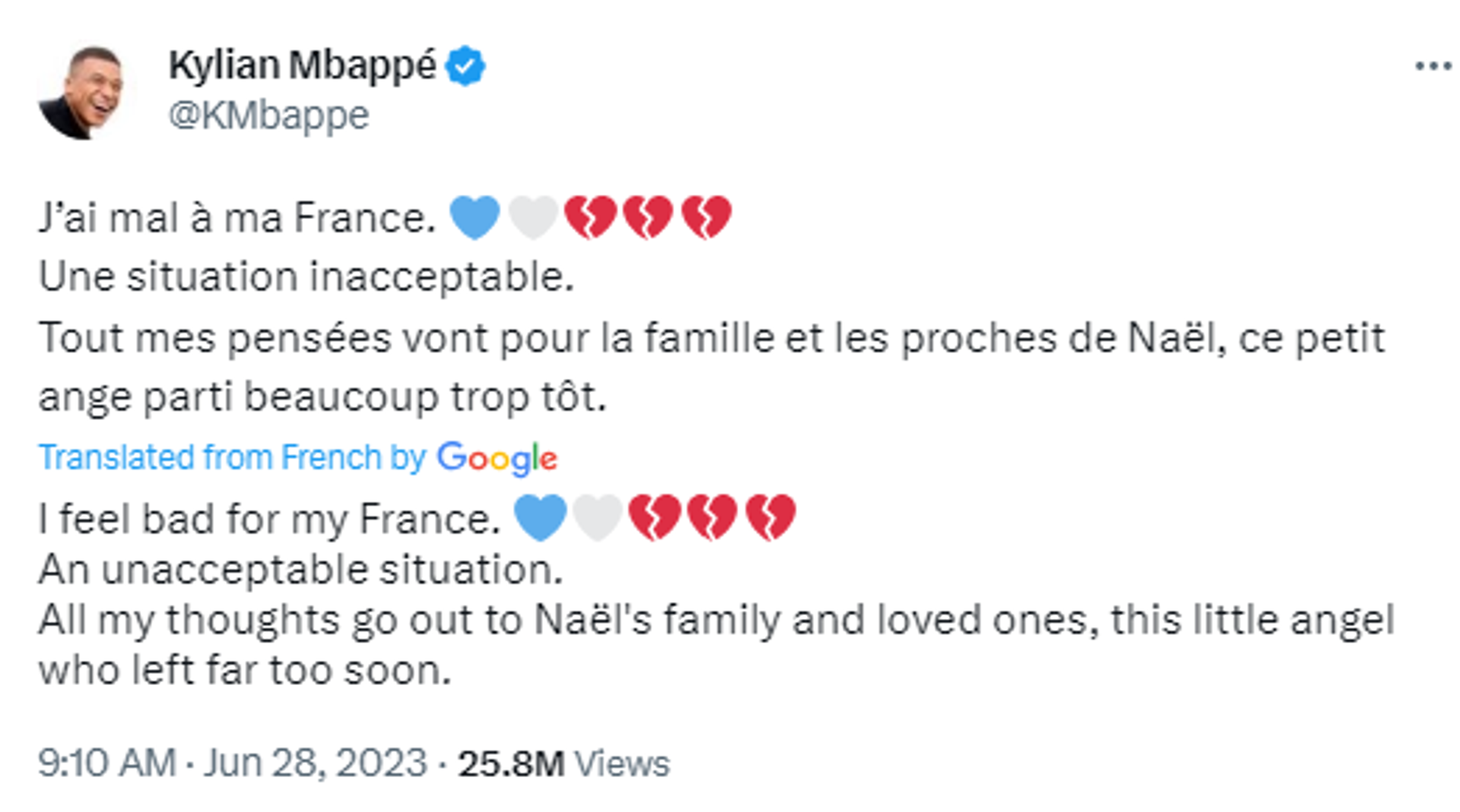 Screenshot of Twitter post by Paris Saint-Germain football star Kylian Mbappe. - Sputnik Africa, 1920, 30.06.2023