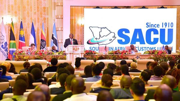 President Cyril Ramaphosa speaking at the 8th SACU Heads of State or Government Summit in Eswatini. - Sputnik Africa