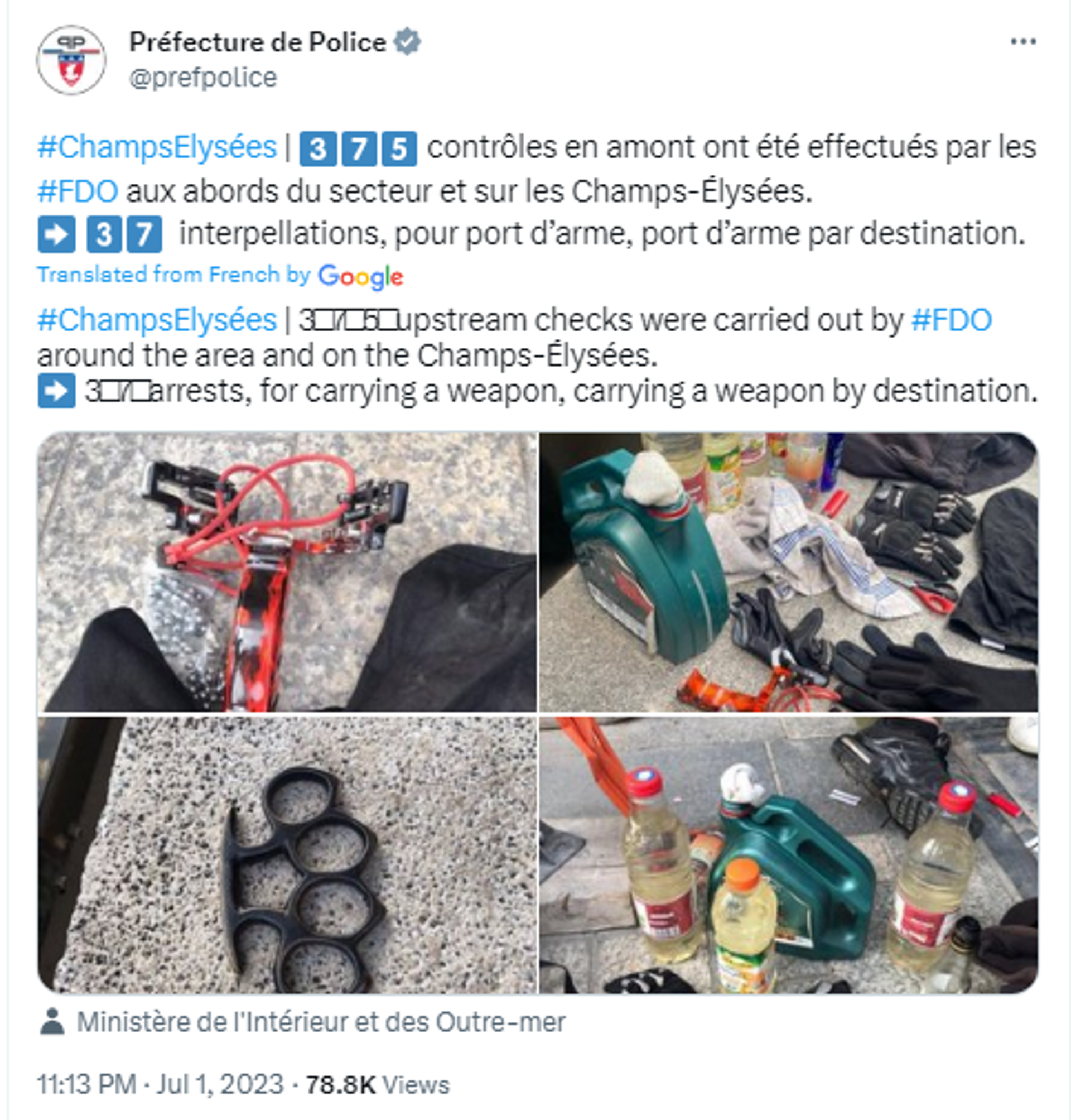 Screengrab of Twitter post by Prefecture de Police in Paris. - Sputnik Africa, 1920, 02.07.2023