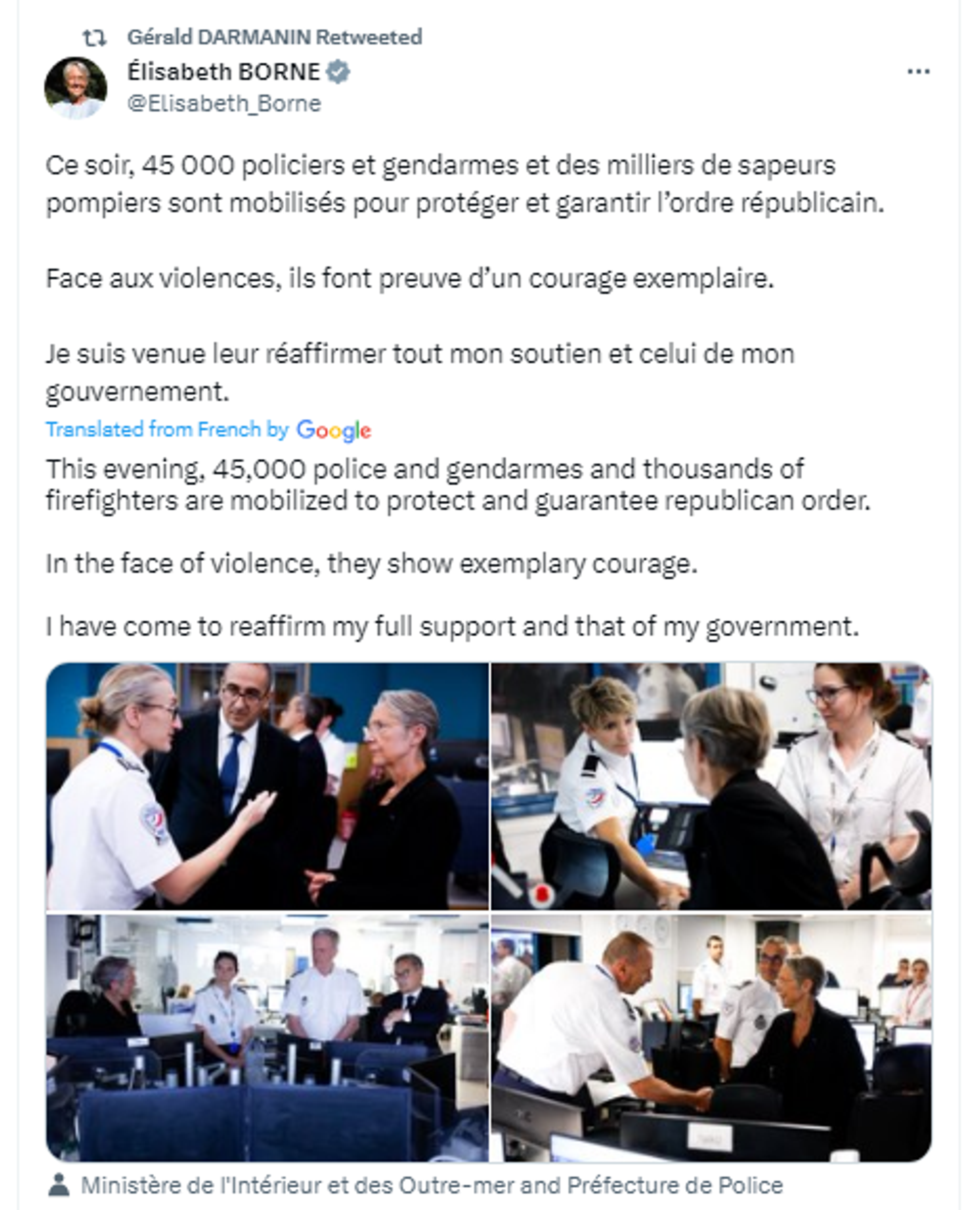 Screenshot of Twitter post by Élisabeth Borne, Prime Minister of France. - Sputnik Africa, 1920, 02.07.2023