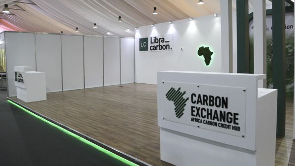 A display promoting carbon exchange is devoid of visitors in the Green Zone of the COP27 climate summit in the seaside resort of Sharm el-Sheikh, Egypt, Monday, Nov. 7, 2022.  - Sputnik Africa