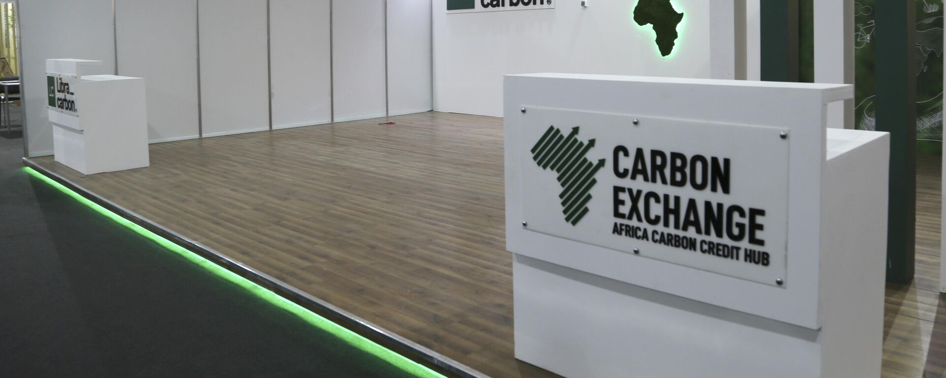 A display promoting carbon exchange is devoid of visitors in the Green Zone of the COP27 climate summit in the seaside resort of Sharm el-Sheikh, Egypt, Monday, Nov. 7, 2022.  - Sputnik Africa, 1920, 07.07.2023