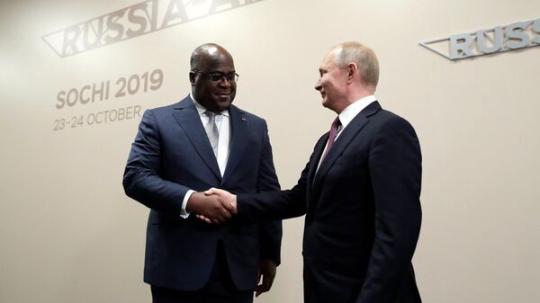 Russian President Vladimir Putin with President of the Democratic Republic of the Congo Felix Tshisekedi during Russia–Africa Summit held in 2019 in Russia's Sochi - Sputnik Africa