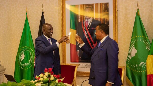 Kenyan President William Ruto during a meeting with his Congolese counterpart Denis Sassou Nguesso at the Palais du Peuple on July 8, 2023.  - Sputnik Africa