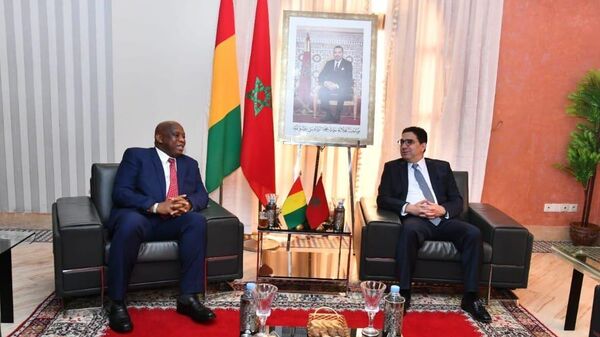 Minister of Foreign Affairs, African Cooperation and Moroccan Expatriates, Nasser Bourita, and Minister of Foreign Affairs, African Integration and Guineans Living Abroad, Morissanda Kouyate, on the sidelines of the 7th session of the Morocco-Guinea Joint Commission in Dakhla, Morocco.  - Sputnik Africa