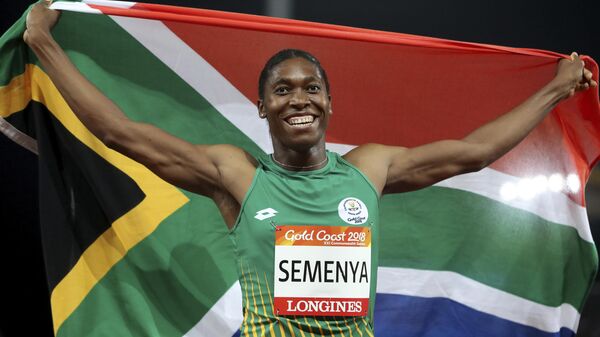 South Africa's Caster Semenya celebrates after winning the woman's 800m final at Carrara Stadium during the 2018 Commonwealth Games on the Gold Coast, Australia.  - Sputnik Africa