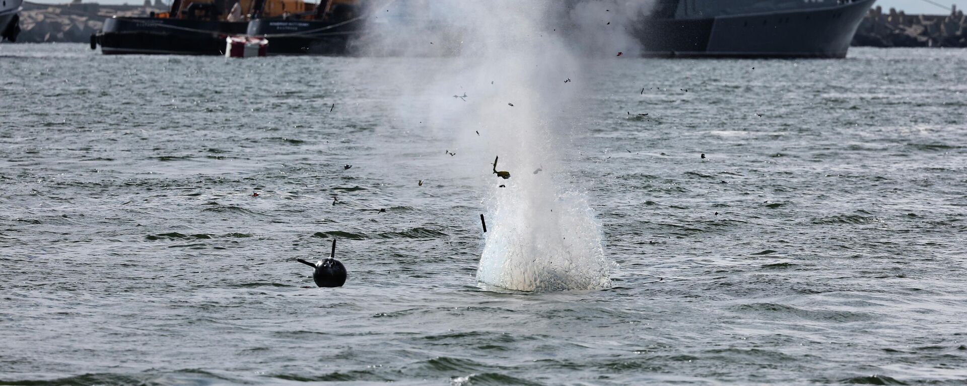 Navy sailors imitate a sea mine destruction during a rehearsal for the Naval parade in Baltiysk, a Navy base in Russian Baltic Sea exclave, Russia, Thursday, July 28, 2022.  - Sputnik Africa, 1920, 14.07.2023