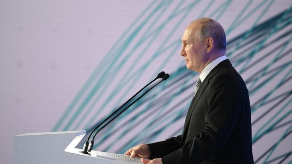 Russian President Vladimir Putin delivers a speech during a plenary session of the Future Technologies Forum at the World Trade Center in Moscow, Russia, on July 13, 2023. - Sputnik Africa