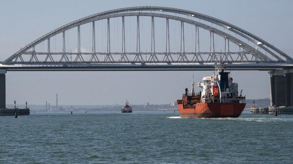 Cargo ships at the Crimean Bridge across the Kerch Strait - Sputnik Africa