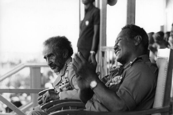 Sudan President Gaafar al-Nimeiry (R) smiles in March 1973 in Addis Ababa during his official visit to Ethiopia. At his right, Emperor of Ethiopia, Haile Selassie (1891-1975). Nimeiry, who ruled Sudan from 1969 during 16 years, was ousted in April 1985 by a popular uprising. - Sputnik Africa