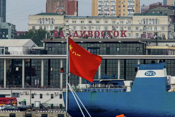 Flags of the People&#x27;s Republic of China seen on a PLA Navy ship. The ships arrived on a visit after the joint Russian-Chinese exercise &quot;North/Interaction-2023&quot; in the port of Vladivostok, Russian. - Sputnik Africa