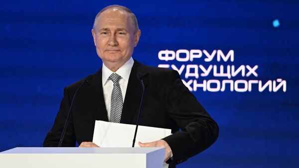 Russian President Vladimir Putin speaks at a plenary session of the Future Technologies Forum Computation and Communication. Quantum World in Moscow, Russia, on July 13, 2023. - Sputnik Africa