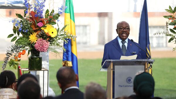 Gabon's President Ali Bongo Ondimba delivers a speech during a flag-raising ceremony - Sputnik Africa