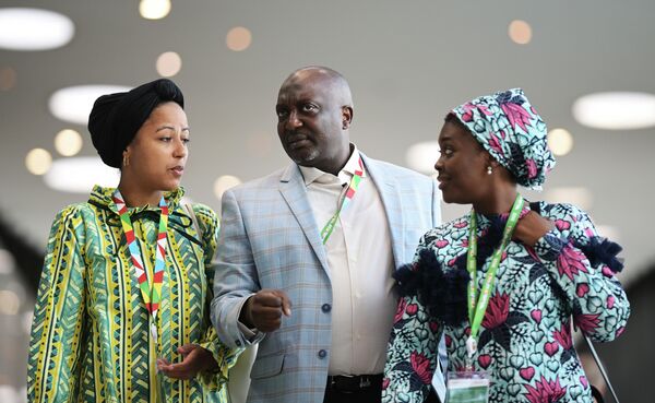 The Second Summit and Forum &quot;Russia - Africa&quot;. The forum participants at the Expoforum Convention and Exhibition Center. - Sputnik Africa