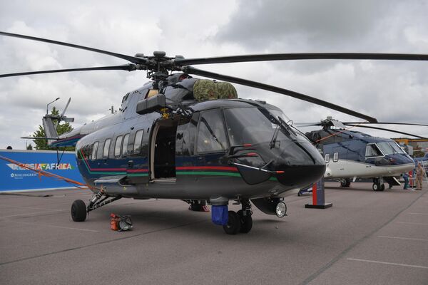 MI-38 helicopters at the exhibition exposition of the company Russian Helicopters within the framework of the Second Summit, the Russia-Africa Economic and Humanitarian Forum in St. Petersburg. - Sputnik Africa