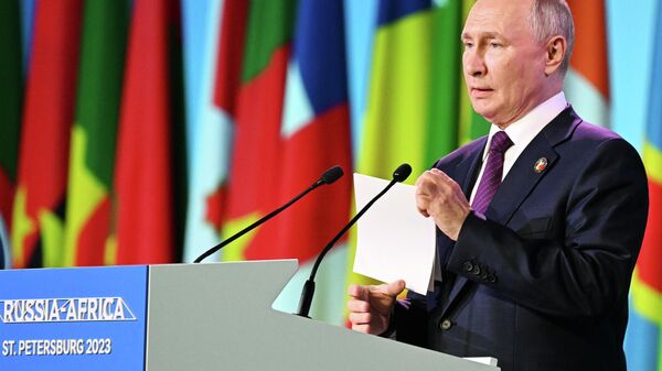 Russian President Vladimir Putin makes a statement to the media following the results of the second Russia-Africa Summit on July 28, 2023 - Sputnik Africa