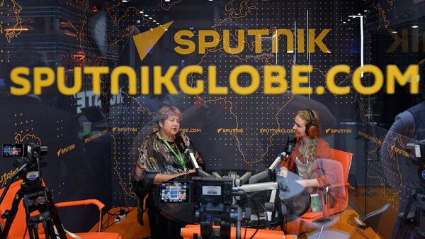 Larisa Zelentsova, President of the International Alliance of BRICS Strategic Projects, gives an interview to Sputnik on the sidelines of the 2nd Russia-Africa Summit and Economic and Humanitarian Forum on Friday, July 28, 2023. - Sputnik Africa
