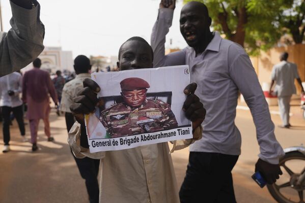 Niger&#x27;s citizens take part in demonstrations in support for a self-proclaimed leader, Gen. Abdourahmane Tchiani, pictured, in Niamey, Niger, Sunday, July 30, 2023.  - Sputnik Africa