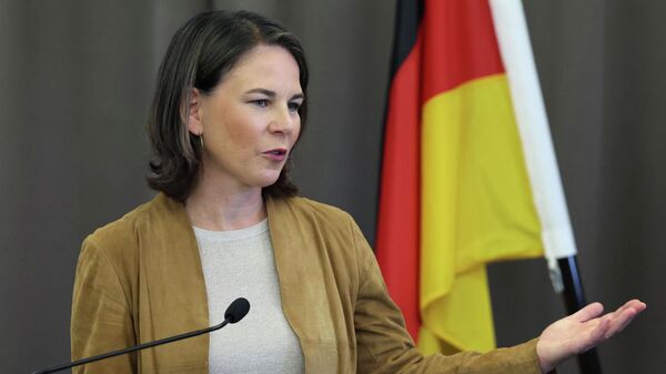 German Foreign Minister Annalena Baerbock speaks during a press conference held with her French counterpart in Lauterbourg, eastern France, on July 21, 2023, as part of their visit of border villages of Scheibenhardt, in Germany and Lauterbourg in France.  - Sputnik Africa