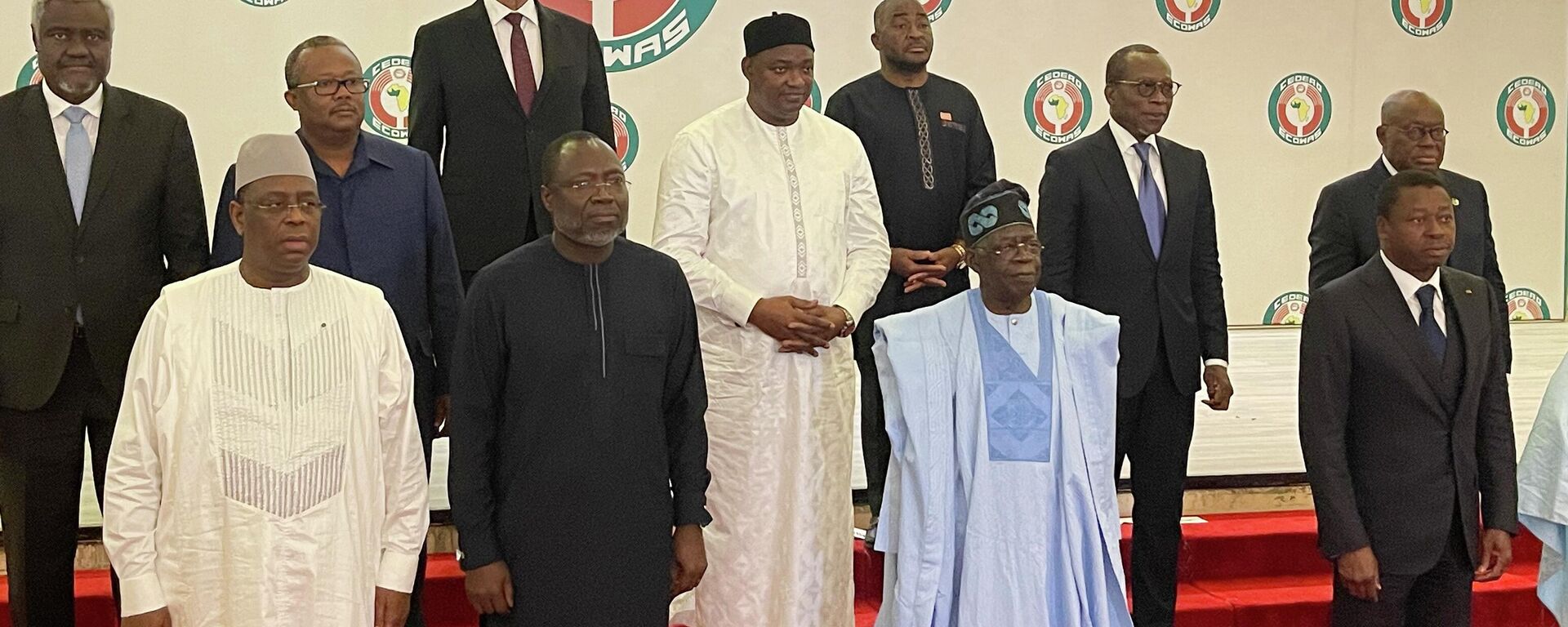 Nigeria President, Bola Ahmed Tinubu, poses for a group photograph with other West Africa leaders after a meeting in Abuja Nigeria, Sunday, July 30, 2023.  - Sputnik Africa, 1920, 07.08.2023