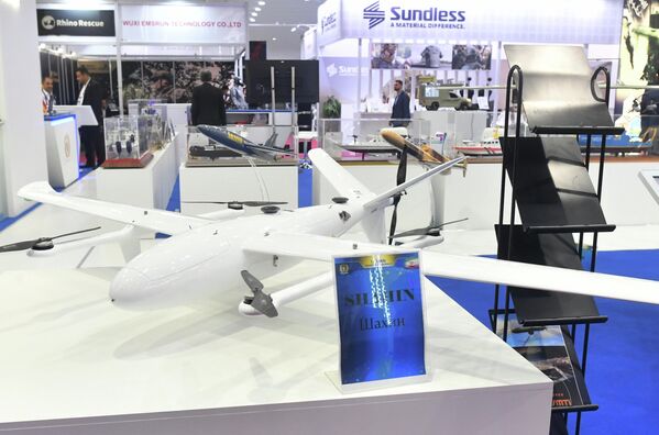 The Iranian drone &quot;Shahin&quot; at the exhibition within the framework of the International Military-Technical Forum ARMY-2023 held near Russia&#x27;s capital Moscow. - Sputnik Africa