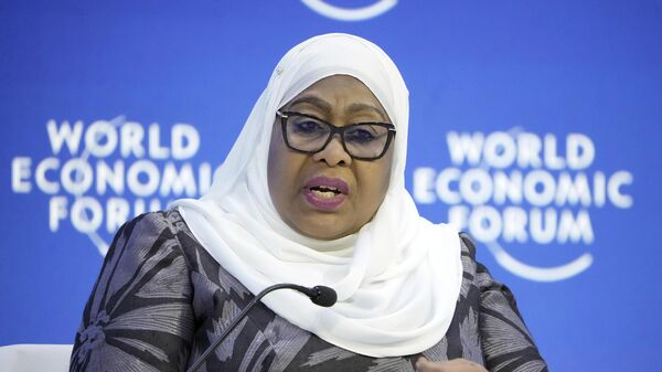 The President of Tanzania Samia Suluhu Hassan speaks at the World Economic Forum in Davos, Switzerland Thursday, Jan. 19, 2023.  - Sputnik Africa
