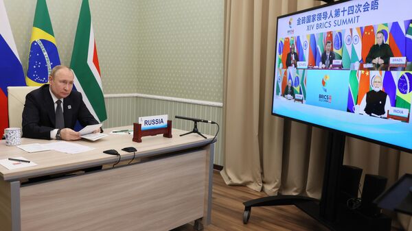 Russian President Vladimir Putin takes part in the XIV BRICS summit in virtual format via a video call, in Moscow region, Russia, on June 23, 2022. - Sputnik Africa