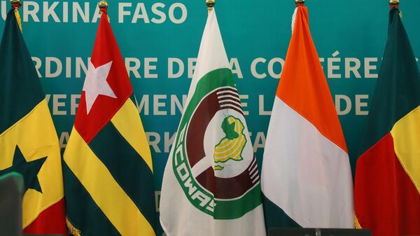  ECOWAS flag with member flags at the second extraordinary summit on the political situation in Burkina Faso, in Accra, Ghana, on February 3, 2022.  - Sputnik Africa