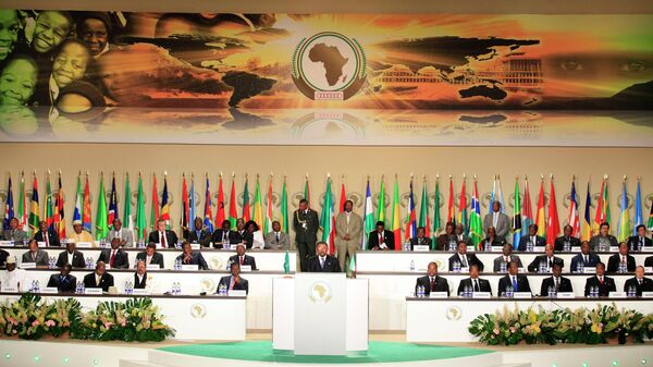 African heads of state and country representatives listen as African Union Commission Chairman Jean Ping speaks during the opening session of the 17th African Union Summit, at Sipopo Conference Center, outside Malabo, Equatorial Guinea, Thursday, June 30, 2011. - Sputnik Africa