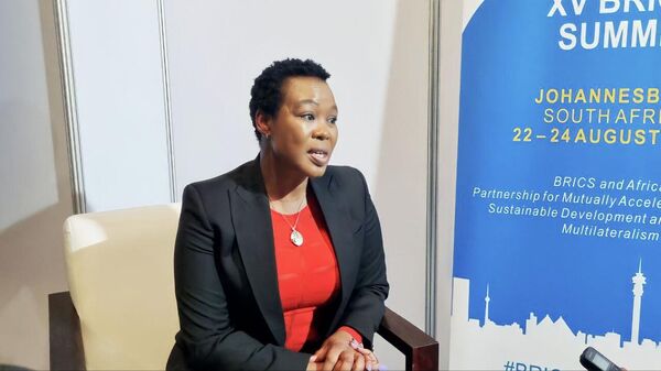 Stella Ndabeni-Abrahams, South Africa's Minister of Small Business Development, speaks during an interview with Sputnik Africa on the sidelines of the 15 BRICS Summit in Johannesburg, South Africa, on Tuesday, August 22, 2023. - Sputnik Africa