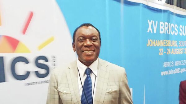 Dr. Siyabonga Cyprian Cwele, South Africa's Ambassador to China and former Minister of Home Affairs, poses for a photo on the last day of the 15th BRICS summit, held in Johannesburg, South Africa, on August 22-24.  - Sputnik Afrique
