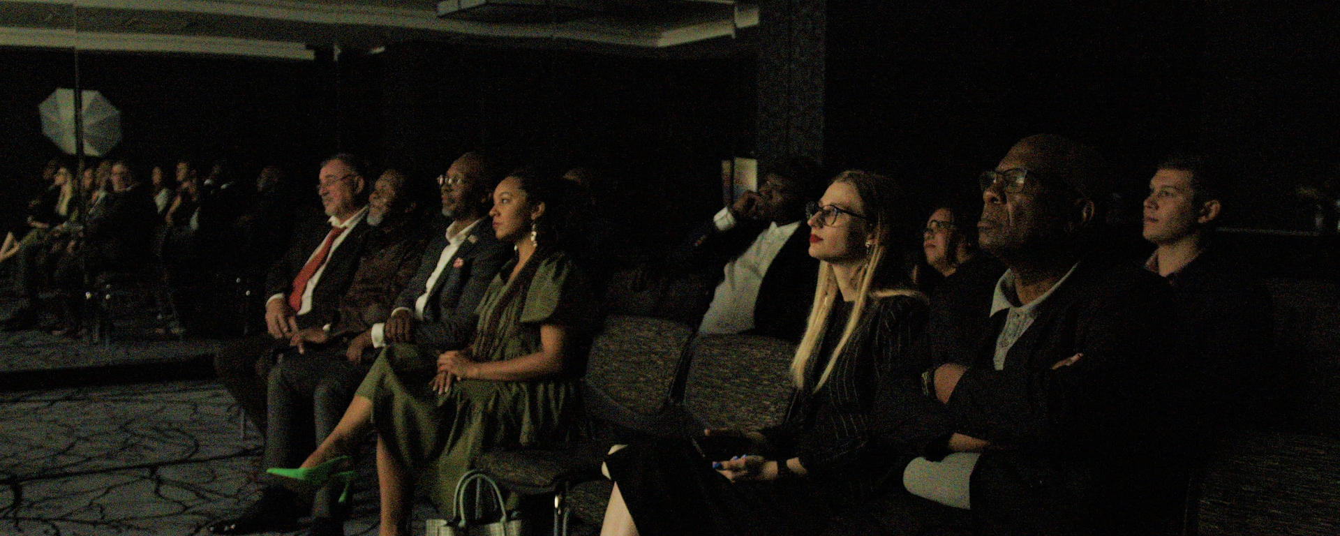People attend the screening of the documentary film Black to the USSR, produced by Daria da Conceicao, a Mozambican-Russian film and musical theater director, producer, on Thursday, August 24, 2023, on the sidelines of the final day of the 15th BRICS Summit in Johannesburg, South Africa. - Sputnik Africa, 1920, 25.08.2023