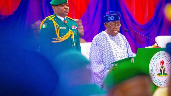 Nigerian President Bola Tinubu speaking at the graduation ceremony of the Armed Forces Command and Staff College Senior Course 45 on July 21, 2023.  - Sputnik Africa