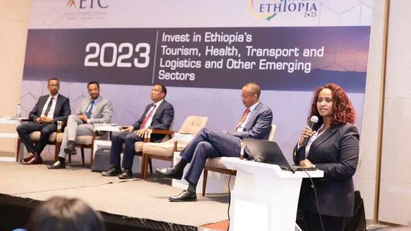 Ethiopia's Tourism Minister Nasise Challi delivers a speech at the country's annual investment forum, held in Addis Ababa on April 26-28. - Sputnik Africa
