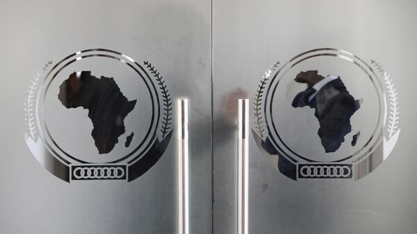 The logo of the African Union (AU) is seen at the entrance of the AU headquarters on March 13, 2019, in Addis Ababa - Sputnik Africa