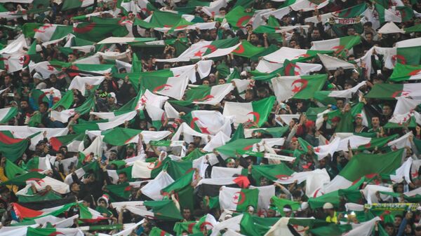 Algeria's fans wave flags during the second leg of the 2022 Qatar World Cup African Qualifiers football match between Algeria and Cameroon at the Mustapha Tchaker Stadium in the city of Blida on March 29, 2022. - Sputnik Africa