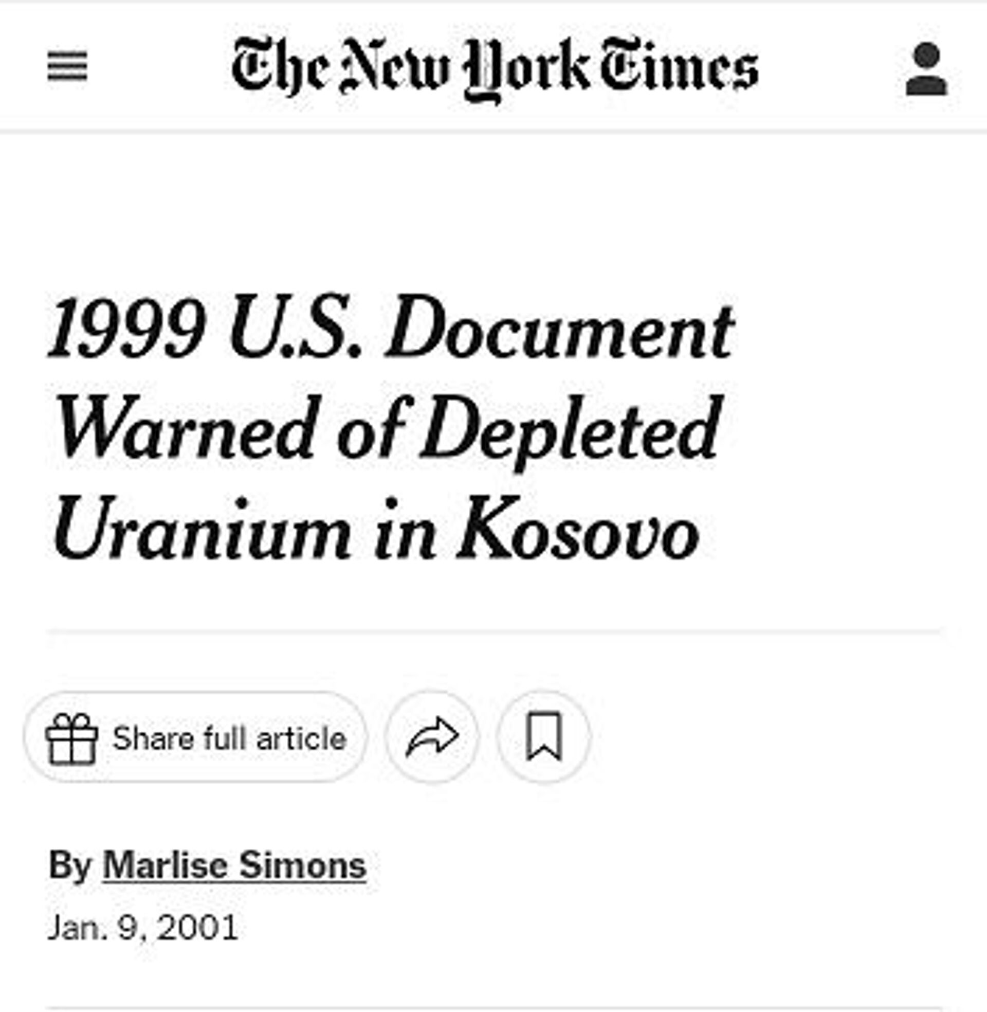 NYT article on depleted uranium published in 2001 - Sputnik Africa, 1920, 07.09.2023