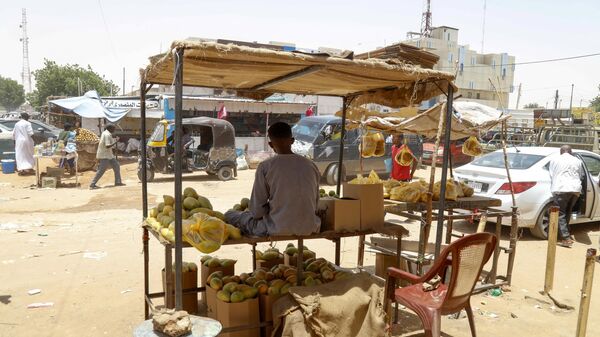 A man sits at a stall in a street market at Meroe some 350 kilometres north of Sudanese capital Khartoum on August 15, 2023.  - Sputnik Africa