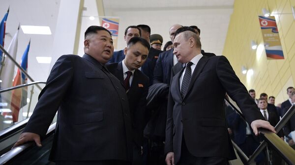Russian President Vladimir Putin and Chairman of the State Council of the Democratic People's Republic of Korea Kim Jong Un  - Sputnik Africa