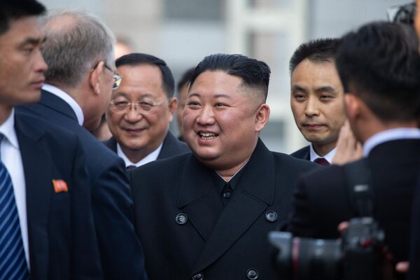 Kim Jong Un at the Vladivostok railway station. - Sputnik Africa