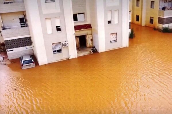 Streets are flooded after storm Daniel in Marj. - Sputnik Africa