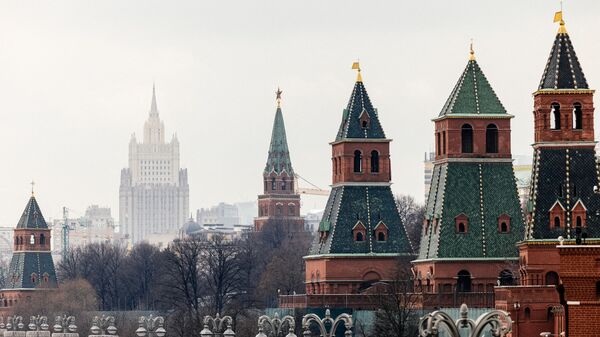 This picture taken on March 18, 2021, shows the Kremlin towers in front of the Russian Foreign Ministry headquarters. - Sputnik Africa