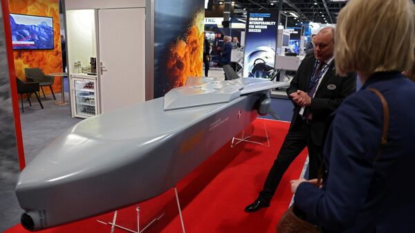 A guide missile ground target KEPD 350 manufactured by the Swedish-German company Taurus is displayed at the International Defense and Security fair of Madrid, on May 17, 2023 - Sputnik Africa