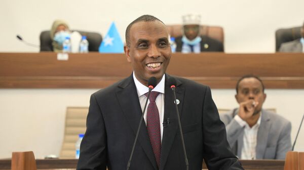 Newly elected Somali Prime Minister Hamza Abdi Barre is seen in Mogadishu on June 25, 2022 while addressing the plenary upon his election. - Sputnik Africa