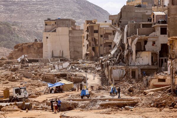 This picture taken on September 18, 2023 shows a view of destroyed buildings in Derna following deadly flash floods. - Sputnik Africa